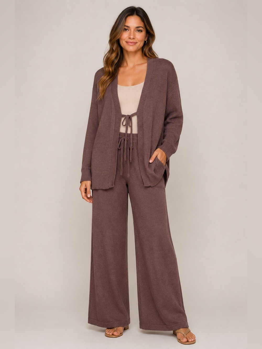NWT Mimosa Chocolate Brown Knit Cardigan & Wide Leg Pants 2-Piece Set #1118